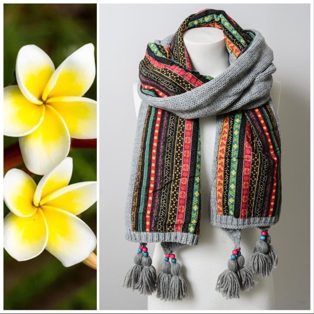 Bohemian Knit Braided & Tassel Scarf - Picture 3 of 8